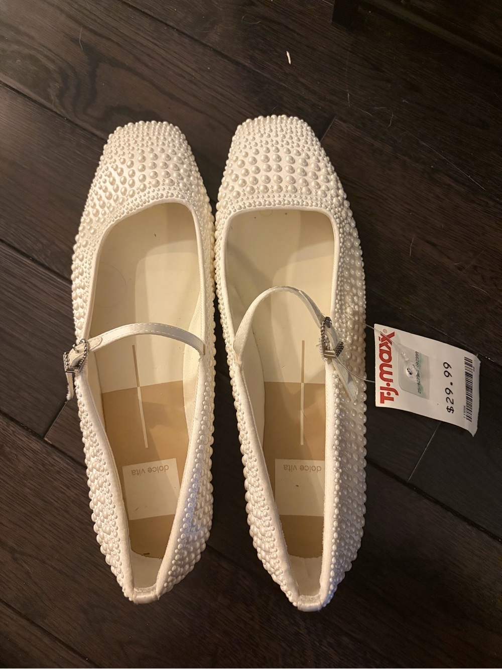 Dolce Vita Ivory Pearl-Studded Mary Jane Flats